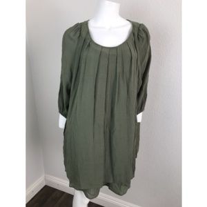 AS KNOW AS PINKY Dress Olive Green Shift Pleated